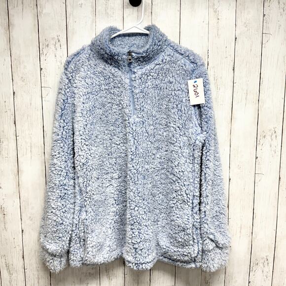 Weatherproof Sweater Women Size Large Blue Sherpa Fleece Quarter Zip Pullover - Picture 1 of 7